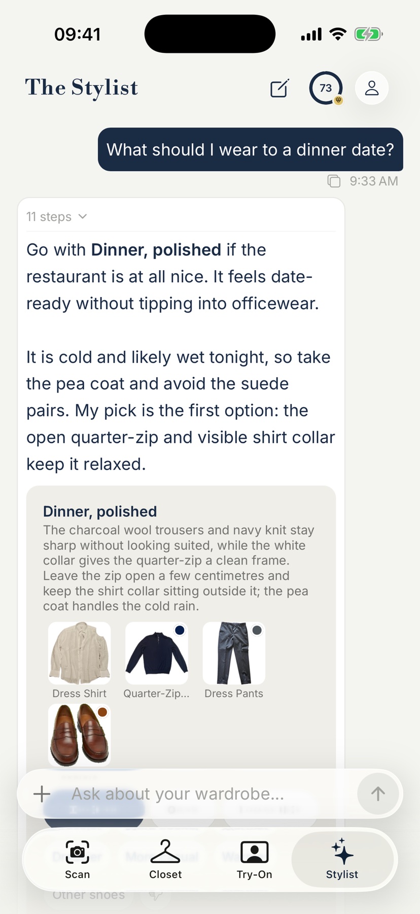 Thraed: the stylist suggesting an outfit for a dinner date